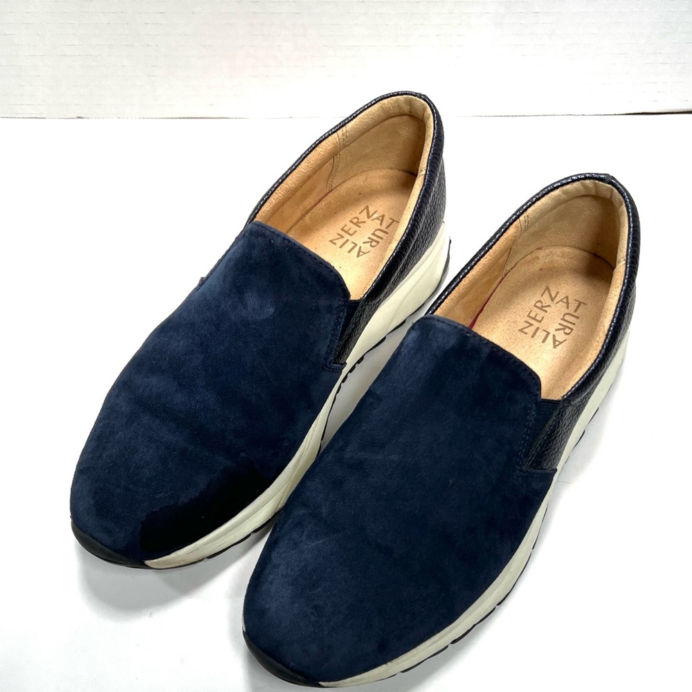 NATURALIZER Selah Sneakers Shoes Women Sz 8M Navy Blue Suede SlipOns Comfort EUC